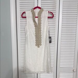 Vince Camuto White Mini Dress with Gold Detailing